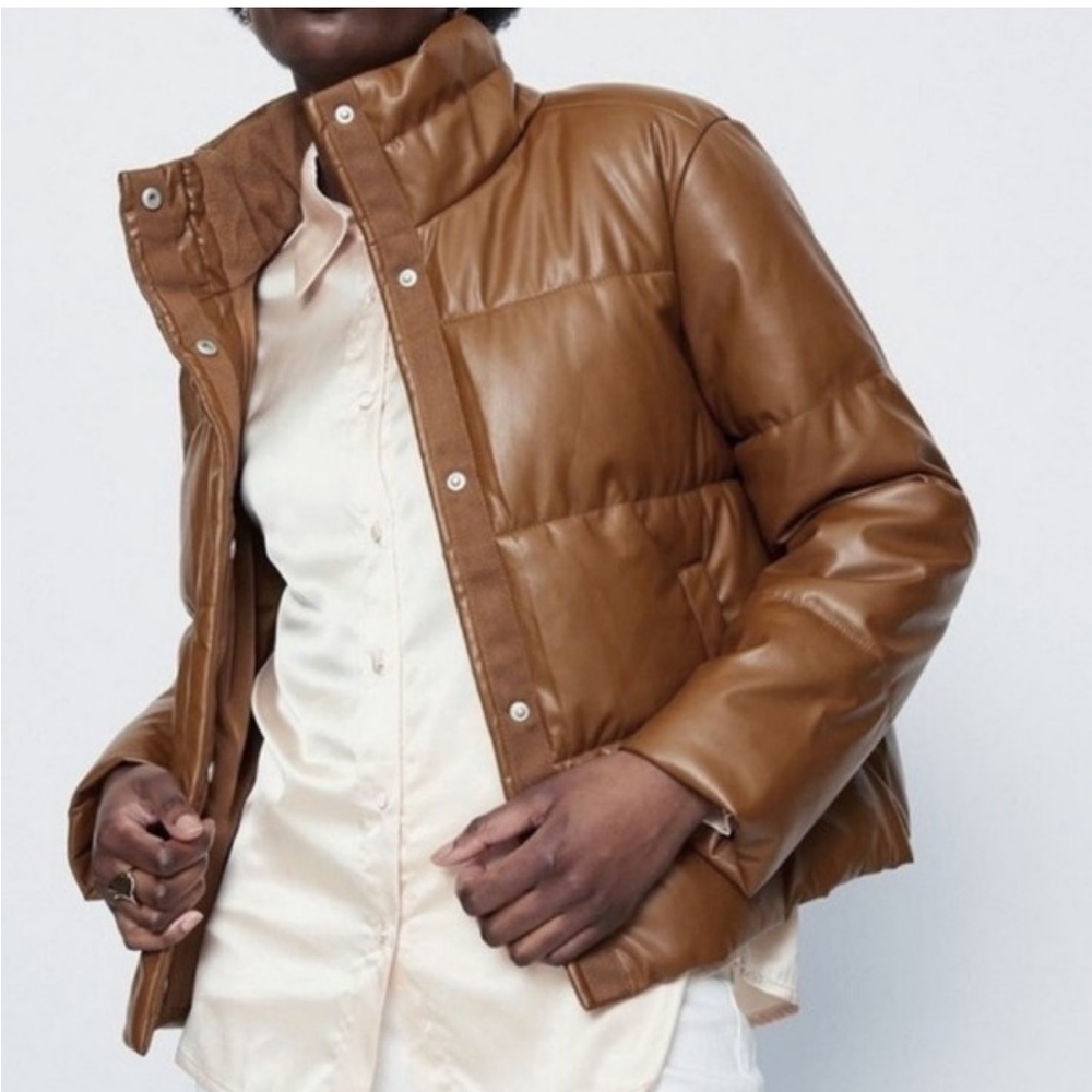 Faux leather puffer jacket